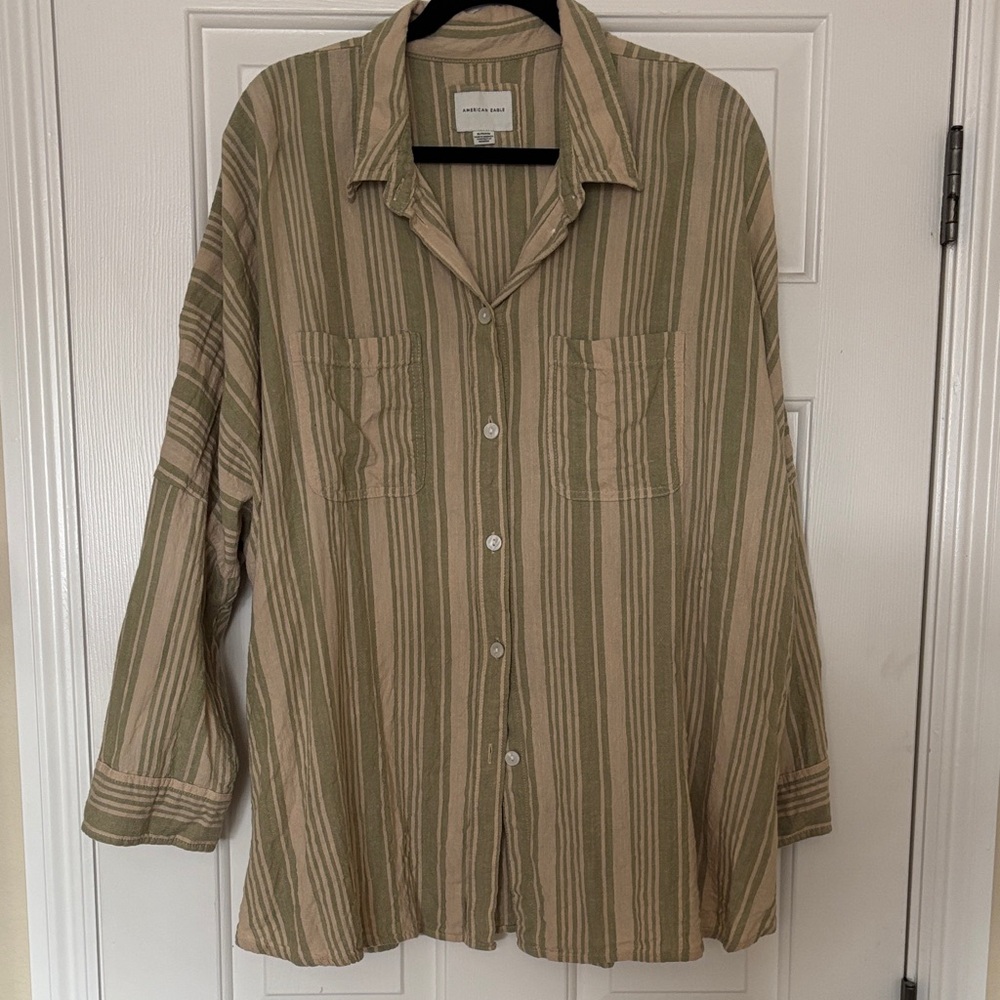 American Eagle Striped Linen Go Big Button-Down